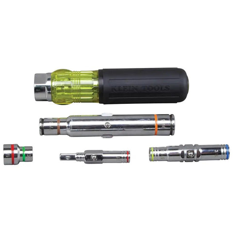 Magnetic 7 In 1 Nut Driver With Cushy Grip featuring interchangeable SAE hex heads and strong magnets for quick assembly.