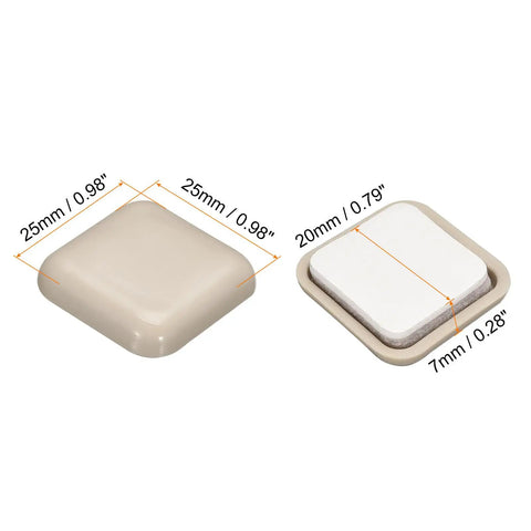 Heavy Duty Self Adhesive Furniture Sliders Eight Piece Pack Square Chair Glides Shielding Carpets Tile Vinyl Hardwood Floors From Scratches With Slick Quick Install Glide Grey showing dimensions 25mm and 20mm.