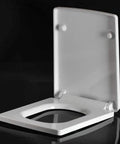 Premium Heavy Duty Thick Square Toilet Seat Cover With Silent Slow Close Hinges And Elevated Height Support For Reliable Daily Access And Built Tough Heavyweight Comfort, white raised seat open