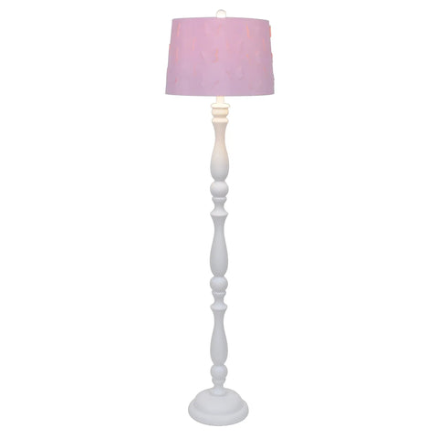 Polly Turned Column Metal Floor Lamp With Pink Laser Cut Drum Shade In White Finish Shabby Chic Style 60 Inch Tall 3 Way Rotary Switch