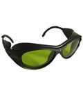 Top Shelf Ipl Safety Goggles With Uv400 And Od5 Plus Filter For 200Nm To 2000Nm Light Exposure Includes Ten Piece Bulk Pack For Salon Crews And Esthetic Pros Grind Proof Eye Shielding in black with green lenses.