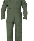 Sage Green Nomex Flight Coveralls Featuring Heavy Duty Two Way Zipper And Six Rugged Pockets Built To Military Specs.