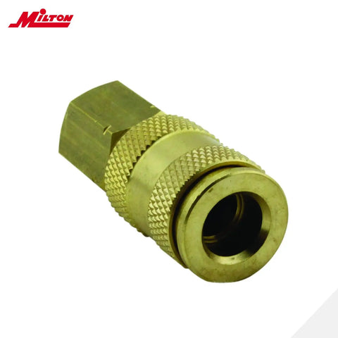 V Style One Quarter Inch NPT Coupler And Plug Kit Six Piece High Flow Heavy Duty, metal coupler with textured grip, side view