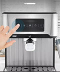 Electric Cappuccino Maker With Auto Milk Frother Stainless Steel Build And Removable Water Tank Safety Pressure Valve Plus Easy Clean Drip Tray in kitchen