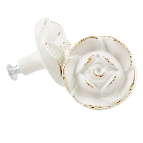 Ivory White Rose Flower Cabinet Pulls 8 Pack With 8 Mounting Screws Vintage Style Kitchen Drawer Knobs for doors.
