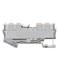 Side view of 50 Pack PT 2.5 Quattro 4 Wire Terminal Block For DIN Rail With Spring Clamp Quick Safe Electrical Connection, gray