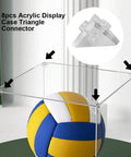 No Sweat Setup Acrylic Display Case Triangle Connector with volleyball, clear corner joints in seamless assembly.