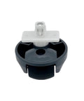 Front view of universal front omni-directional wheel caster for Roborock vacuums; white mounting bracket and gray wheel housing