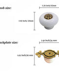 Hella Sturdy Retro Ceramic Cabinet Knobs With Backplate Four Pack Vintage Drawer Pulls Zinc Alloy Kitchen Cupboard Furniture Hardware Quick Swap White Finish For Your Spot, showing knob and backplate sizes.