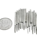 Metric Tap And Die Set High Carbon Steel With Storage Case pieces beside a dime for size comparison