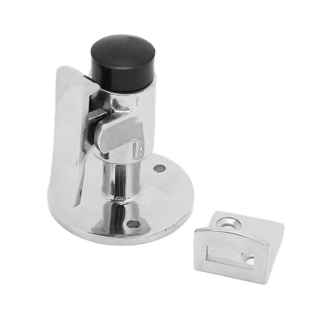 Solid 316 Stainless Steel Door Stopper Catch Holder For Marine Yachts Rvs And Motorhomes Keeps Doors Cracked Open And Prevents Damaging Wall Scratches While Dodging Rust In Gritty Harsh Environments Super Easy To Install, detail view of polished chrome finish.