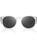 Kickass Polarized Safety Glasses Featuring Rounded Retro Frames And Anti Scratch Coatings Osha Approved Ansi Certified UV400 Polycarbonate Protective Eyewear Totally Dope For Working Men front view with dark lenses and clear frames