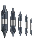 Heavy Duty Cobalt Center Drill Bit Set Top Shelf Gear For Beating Through Hard Metals Metric One Five Millimeter Five Piece Setup showing five drills.