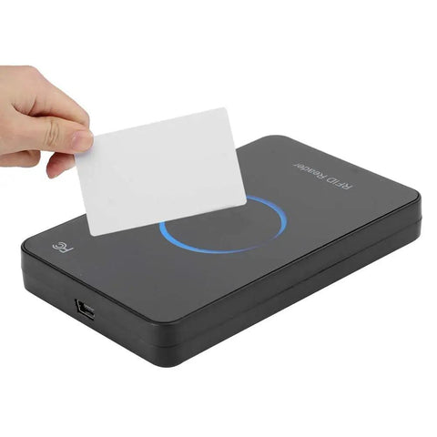 UHF RFID Reader USB Desktop 915MHz Non Contact Card Writer And Reader For ISO18000-6C/6B Tags with RFID card interaction.