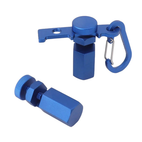 Blue stair gauge attachment with anti-slip hex knob and easy grip thumb screw. Made of high-strength aluminum alloy.