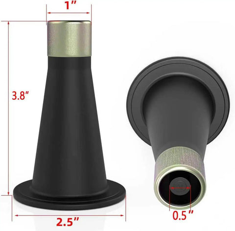Black and gold reinforced plastic bed frame feet risers, 2.5-inch diameter and 3.5-inch height, for wood and tile floors.