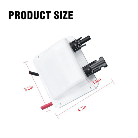 10Ft 10AWG Solar Cable Entry Gland Box With Dual Cable Entry, UV Resistant White ABS Housing, size dimensions shown