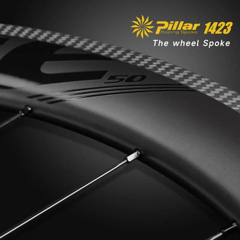 Close-up of 700C Carbon Road Bike Wheelset Tubeless Ready 50mm Depth 28mm Width UD Matte Finish With U Shaped Wind Breaking Profile