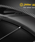 Close-up of Beast Carbon Fiber Road Bike Wheelset with Ceramic Bearings Tubeless Clincher 700C 50mm Deep Rim and Pillar 1423 Spokes