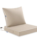 Beige Outdoor Seat Cushion 24 By 24 Inch Waterproof And Fade Resistant Deep Seat And Back Cushion For Patio Furniture