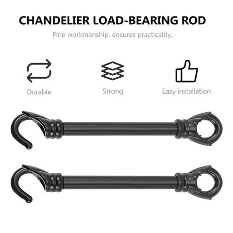 Three Pack Chandelier Load Bearing Downrods With Hook For 5.70 Inch Ceiling Light Support Rods, front view of durable black rods