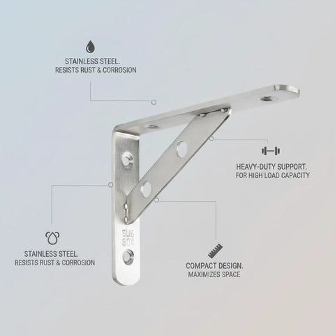 Heavy-Duty Wall Mount Shelf Support L-Bracket Stainless Steel For Kitchen And Bathroom Storage, corrosion-resistant image