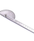 Stainless Steel Protractor 0 To 180 Degrees With Round Head Angle Finder For Woodworking And Machinist Ruler Adjustable Arm in close-up view.