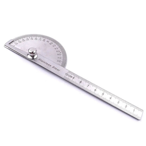 Stainless Steel Protractor 0 To 180 Degrees With Round Head Angle Finder For Woodworking And Machinist Ruler Adjustable Arm in close-up view.