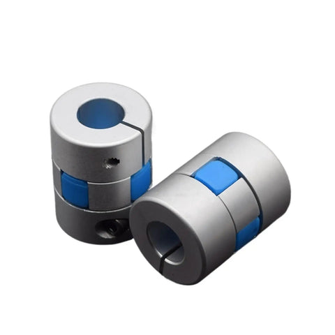 One Piece Three Jaw Flexible Shaft Coupling D25L30 Aluminum Motor Connector For Pneumatic CNC Equipment 5 To 12 Mm Bore Size, showing two aluminum couplings.