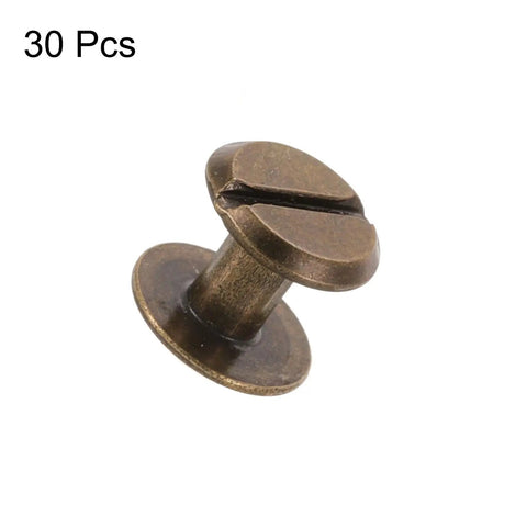 Hardcore Heavy Duty Carbon Steel Chicago Screws For Genuine Leather Badass Bronze M4 X 6MM Binding Stud in close-up view.