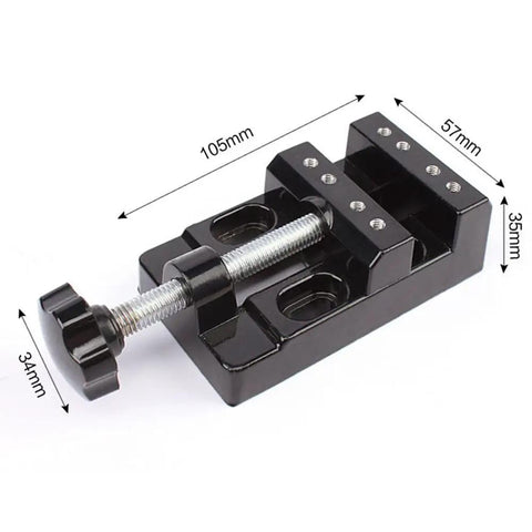 Mini Flat Clamp Bench Vise For Watch Repair And Jewelry DIY, Precision Small Parts Holder, black aluminum vise dimensions shown