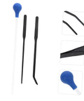 Happyyami feeder tweezers set of 3 with long handles and blue bulb; includes straight and curved tips.