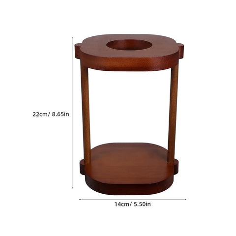 Smooth Brew Vibes Solid Wood Coffee Filter Cone Holder With Detachable Brewing Rack measuring 22cm by 14cm for portable use.