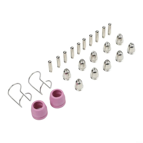 Top 24-Piece Plasma Cutter Consumables Kit For SG-55 AG-60 WSD-60 Nozzles Electrodes Shields Guides To Keep Your Cut50 Or LGK-60 Cutting Smooth And Slick All Day Long Without Any Hiccups. Set includes nozzles and shields.
