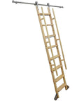 Flex Your Storage Upgrade With Slick Sliding Stair Rail Kit Heavy Duty Stainless Steel Mobile Ladder Hardware Smooth Glide Rail Built For Cozy Lofts And Home Systems showing wooden ladder on stainless steel slide track.