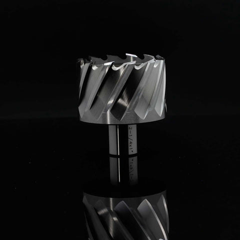 Oscarbide annular cutter, 2-1/4 in diameter, 1 in depth of cut, 3/4 in Weldon shank, front view.