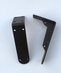 Rock Solid Heavy Duty Metal Corner Brackets For Floating Shelves, black iron mounts showing smooth edges and pre-drilled holes.