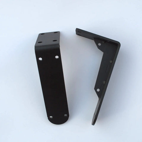 Rock Solid Heavy Duty Metal Corner Brackets For Floating Shelves, black iron mounts showing smooth edges and pre-drilled holes.