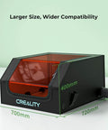 Creality laser engraver enclosure in black metal with orange front window, fireproof and dustproof with exhaust pipe