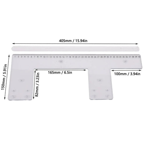 Dead Nuts Precise Embedded Handle Slotting Template With Quick Clamp And Router Dust Cover For Wardrobe Cabinet Door Panel U Groove Positioning Jig dimensions with etched scales and clear polycarbonate design.