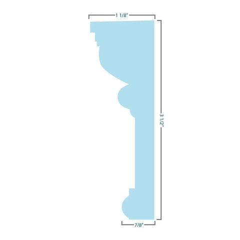 Crosshead Molding Bedford Style side view with dimensions, Factory Primed Polyurethane, Exterior Or Interior Use, Lightweight Yet Durable