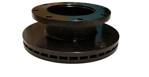 Premium Disc Brake Rotor Caliper Kit For Heavy Duty 12K Axle Trucks Brings A Full Set Of Pads, Springs, Yoke And Hub To Your Ride For Super Smooth Stopping Power And Zero Noise Vibes. Black steel truck brake rotor and hub assembly