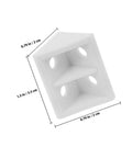 20 Pack Plastic Corner Brackets For Furniture Shelves With 4-Hole Angle Braces And Cover showing dimensions