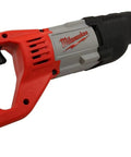 Heavy Duty 12 Amp Corded Reciprocating Saw With A Full 1 1/8 Inch Blade Stroke And Variable Speed Control Up To 3000 SPM For Serious Demolition Work That Absolutely Kicks Butt Daily, red and gray handle.
