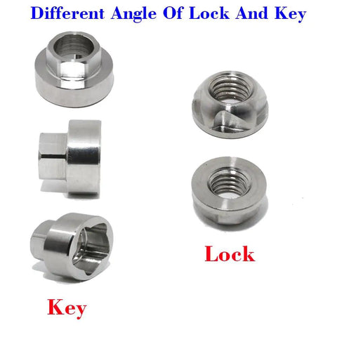 Different angles of key and lock from Anti-Theft Locking Nuts 5/16-18 Stainless Steel Security Kit With 4 Locks And 1 Key 18 TPI UNC