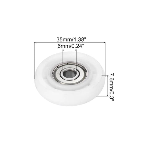 Nylon Pulley Wheel 6x35x7.6mm Six Pack Sliding Conveyor Rollers With 626zz Bearings for drawer, window, door hardware, white