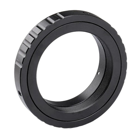 Pro Grade M42 T Ring For Nikon SLR Cameras - Upgraded Aluminum Build With Oxidized Finish, front view.