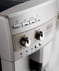 Close-up of control panel on Premium Super Automatic Espresso And Coffee Maker With Integrated Burr Grinder Bean To Cup Brewing Silver Model.