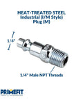 Industrial Style Air Quick Connect Plugs Nipples In Heat Treated Steel One Quarter Inch Male NPT 25 Pack For Air Tools