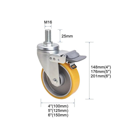 Heavy Duty Caster Wheels With MX Threaded Stem For Workbench Furniture And Cart Use Swivel Locking Casters With Brakes Non Slip PU